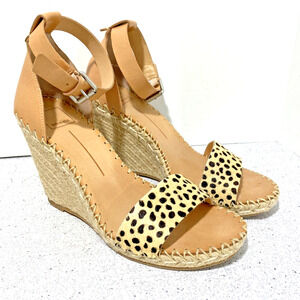 Dolce Vita Espadrille Wedge Platform High Heel Sandals Strappy Tan Calf Hair 10M